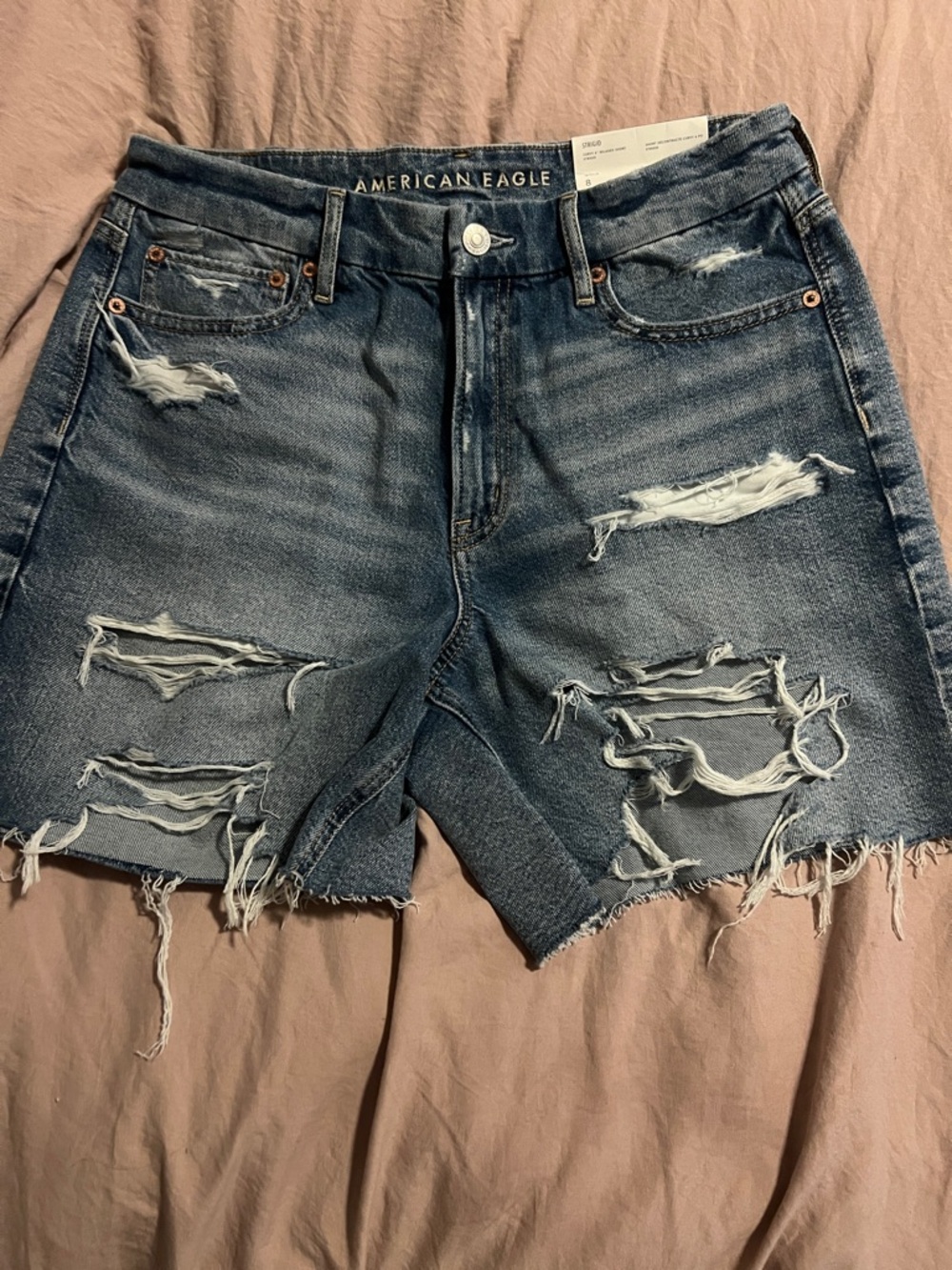 NWT American Eagle Outfitters Ripped Dark Denim Curvy Shorts